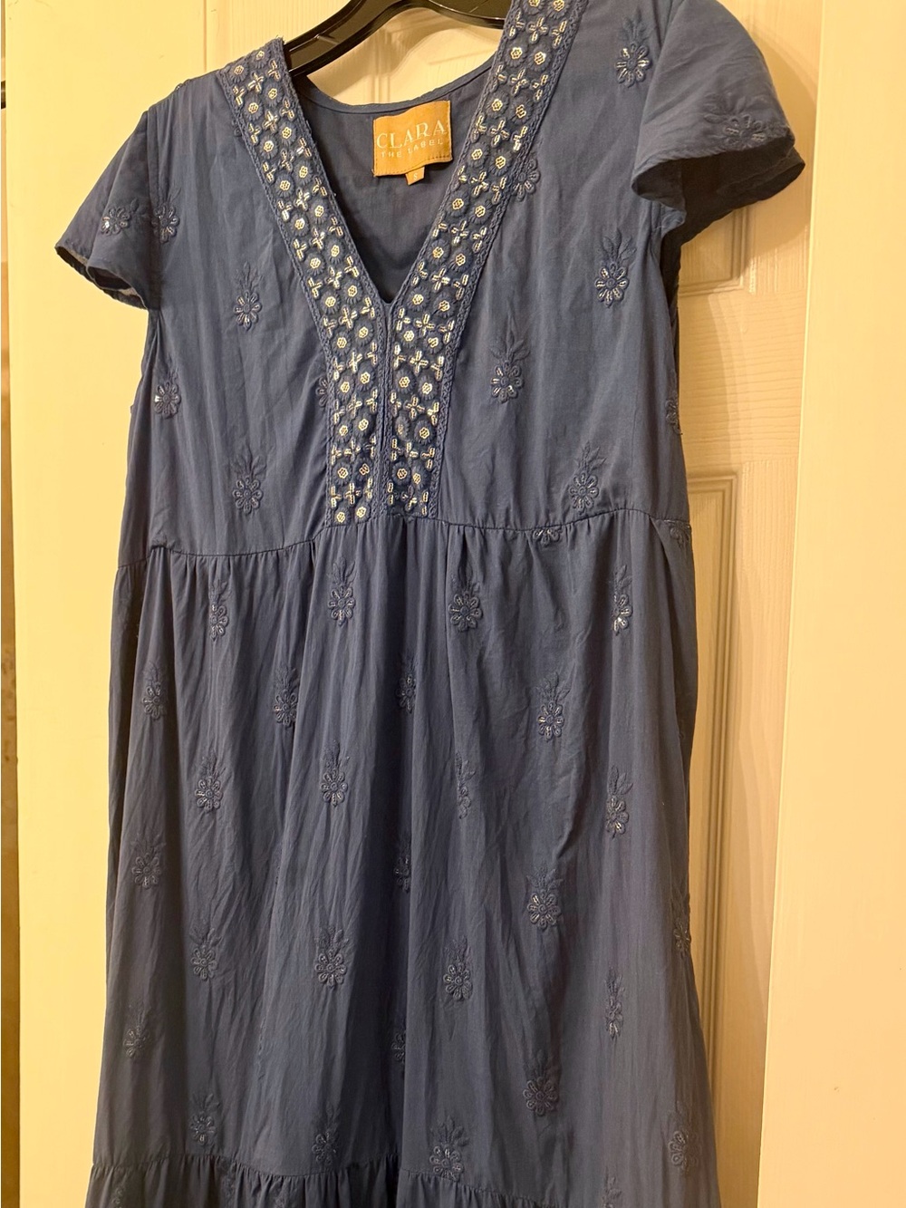 CLARA the LABEL Embroidered Blue Maxi Dress – Size Small